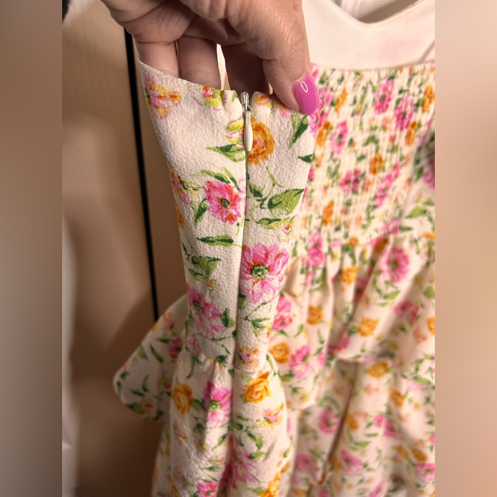 Arula Women’s White With Pink Flowers Floral Tiered Smocked Maxi Dress Size XL - Picture 6 of 7